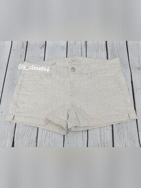 LOFT Cream Paisley Jacquard Shorts